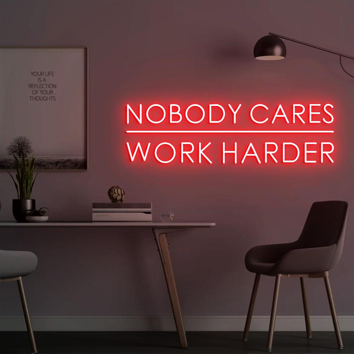 Home Gym Outdoor Ideas - Nobody Cares Work Harder Neon-Schild, Büro-Wandschild,