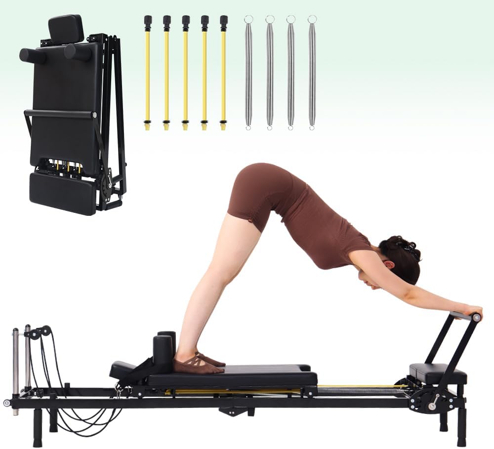 Home Gym Pilates - Faltbare Pilates-Reformer-Maschine, 2-in-1-Widerstandssystem mit Federn und