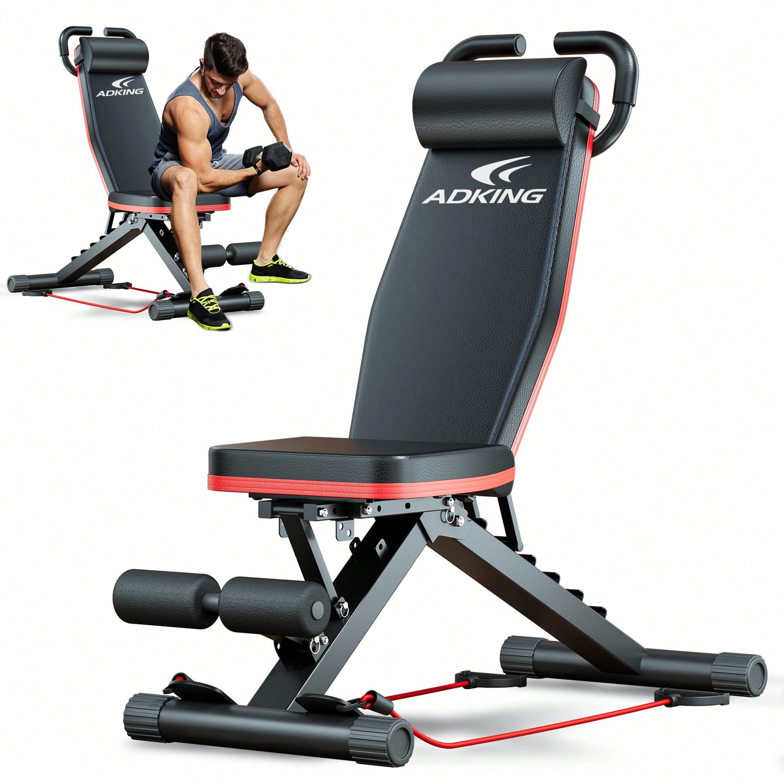 Home Gym With Leg Press - Standard-Hantelbank, Hantelbank-Set mit Preacher Curl-Pad und
